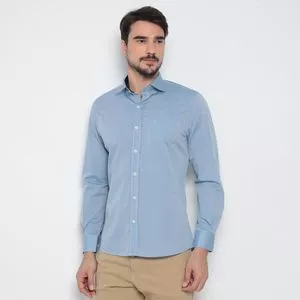 Camisa Slim Fit Com Recortes<BR>- Azul Claro