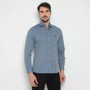 Camisa Slim Fit Com Recortes<BR>- Azul