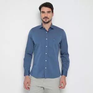 Camisa Slim Fit Com Recortes<BR>- Azul Escuro