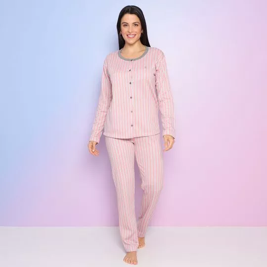 Pijama Listrado- Rosa Claro & Off White
