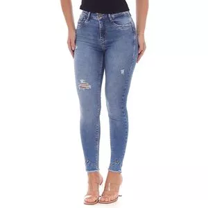 Calça Jeans Skinny Com Destroyed<BR>- Azul<BR>- Consciência Jeans