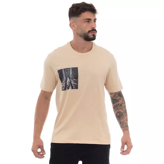 Camiseta Ponte Estaiada- Bege Claro & Preta- Consciência Jeans
