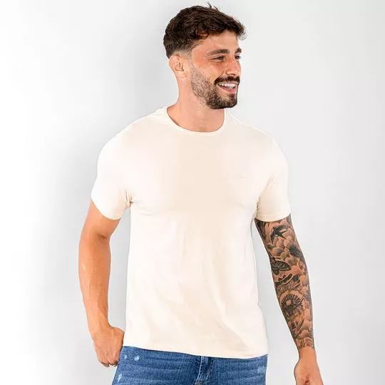 Camiseta Com Bordado- Bege Claro- Consciência Jeans