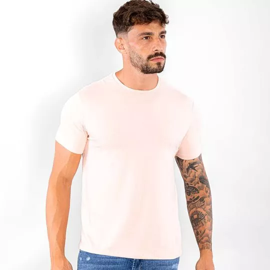 Camiseta Com Bordado- Rosa Claro- Consciência Jeans