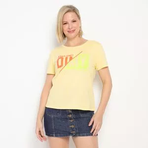 Camiseta Com Inscrições<BR>- Amarelo Claro & Laranja