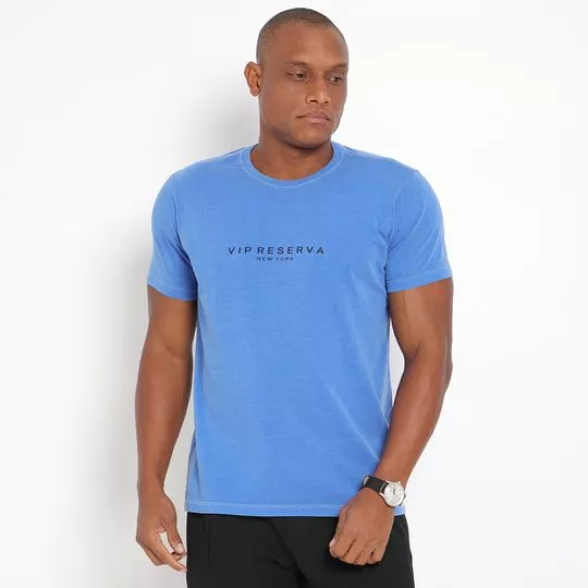 Camiseta Com Inscrições- Azul Royal & Preta