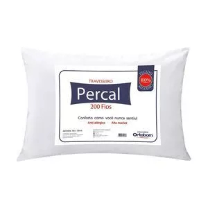 Travesseiro Percal<BR>- Branco<BR>- 30x70x50cm<BR>- 200 Fios