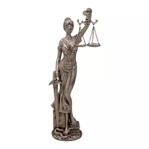 Escultura Decorativa Dama Da Justiça<BR>- Bronze<BR>- 41x13,5x10,5cm