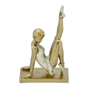 Escultura Decorativa Bailarina<BR>- Dourada & Off White<BR>- 18,5x12x6cm