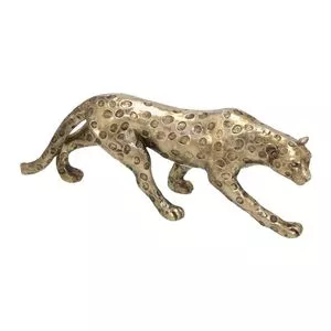 Escultura Decorativa Leopardo<BR>- Dourada<BR>- 12,5x39x9cm