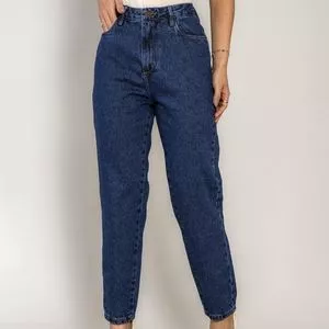 Calça Jeans Mom Com Bolsos<BR>- Azul Escuro