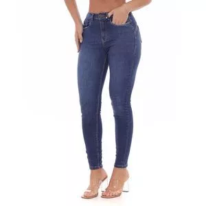 Calça Jeans Skinny Com Recortes<BR>- Azul Marinho