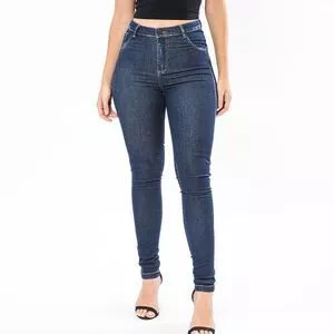 Calça Jeans Skinny Com Bolsos<BR>- Azul Marinho