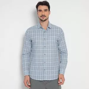 Camisa Classic Fit Xadrez<BR>- Azul Claro & Azul Marinho<BR>- Highstill