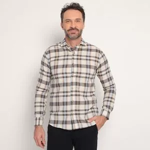 Camisa Slim Fit Xadrez<BR>- Bege Claro & Marrom Escuro<BR>- Highstill