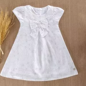 Vestido Floral Para Batizado<BR>- Branco & Cinza
