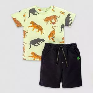 Conjunto De Camiseta Tigre & Bermuda<BR>- Verde Limão & Preto