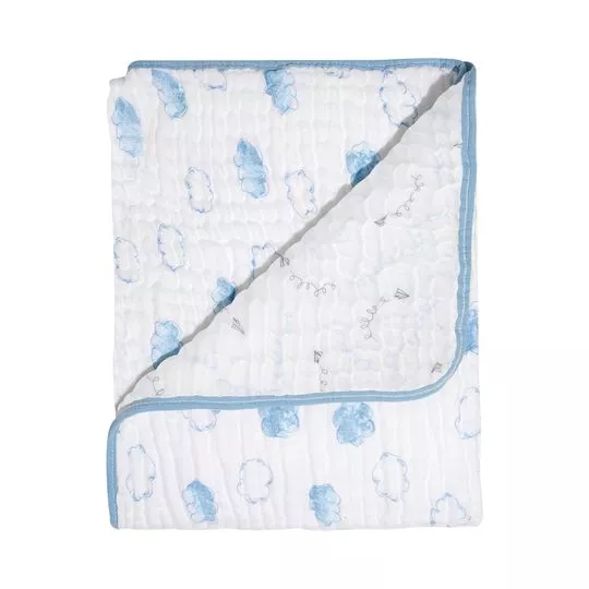 Cobertor Soft Bamboo Dupla Face- Branco & Azul Claro- 110x90cm- 116 Fios- Papi