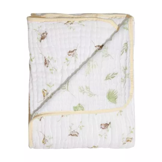 Cobertor Soft Bamboo Pássaros- Off White & Bege- 90x110cm- 116 Fios- Papi
