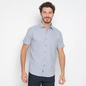 Camisa Slim Fit Oxford Texturizada<BR>- Azul Claro