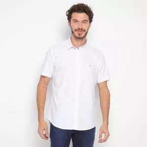 Camisa Slim Fit Oxford Texturizada<BR>- Branca