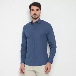 Camisa Slim Fit Com Recortes<BR>- Azul Escuro<BR>- Enrico Rossi