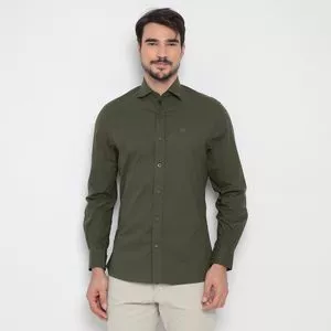 Camisa Slim Fit Com Recortes<BR>- Verde Militar<BR>- Enrico Rossi