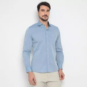 Camisa Slim Fit Com Recortes<BR>- Azul<BR>- Enrico Rossi