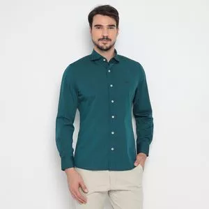 Camisa Slim Fit Com Recortes<BR>- Azul Turquesa<BR>- Enrico Rossi