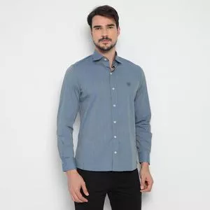 Camisa Slim Fit Com Recortes<BR>- Azul<BR>- Enrico Rossi