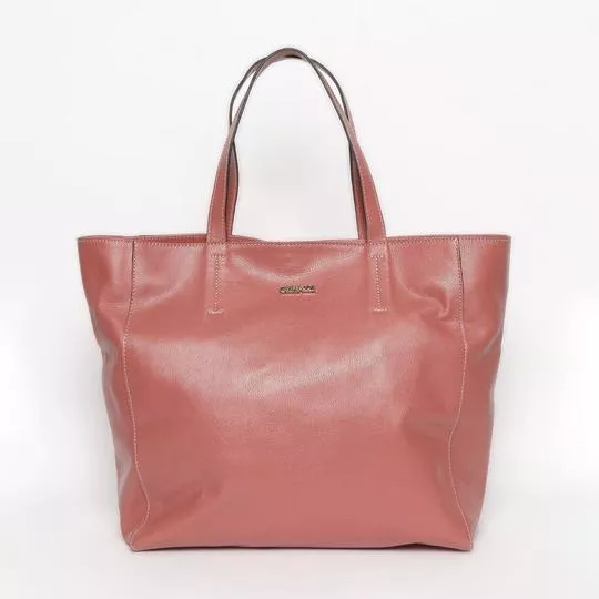 Bolsa Shopper Em Couro Com Tag- Rosa Escuro- 35x50x15cm