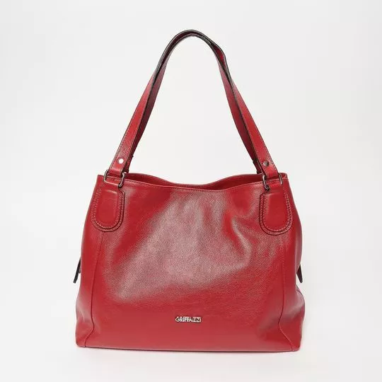 Bolsa Tote Em Couro- Vermelha- 36x29x14cm