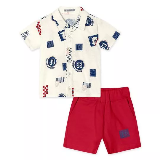 Conjunto De Camisa & Bermuda- Branco & Vermelho