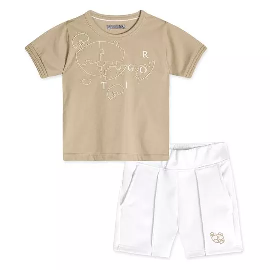 Conjunto De Camiseta & Bermuda Tigor®- Marrom Claro & Off White
