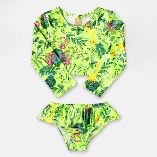 Biquíni Cropped Tropical Com Proteção UV- Verde Limão & Verde- Up Baby