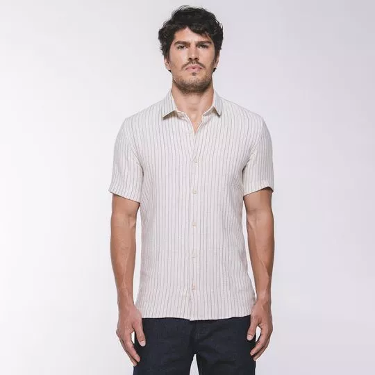 Camisa Listrada Com Linho- Off White & Preta