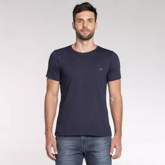 Camiseta Com Inscrições- Azul Marinho & Off White