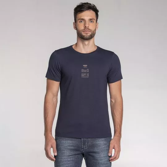 Camiseta Com Inscrições- Azul Marinho & Bege Claro