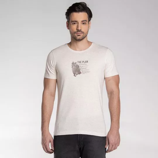 Camiseta Com Linho- Off White & Marrom Escuro