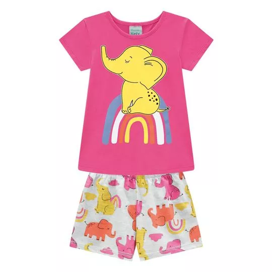 Pijama Elefante- Rosa & Cinza