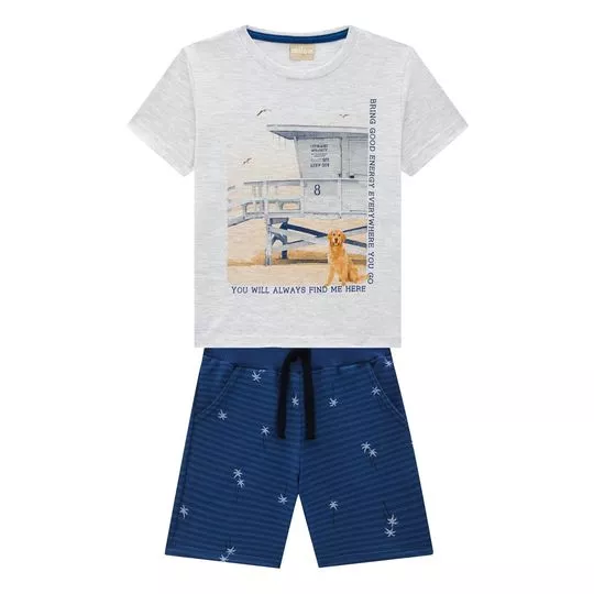 Conjunto De Camiseta & Bermuda- Cinza Claro & Azul Marinho- Milon
