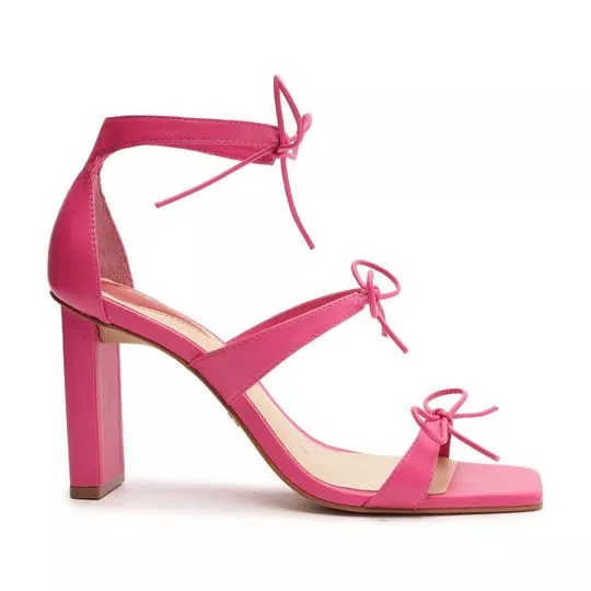 Sandália Em Couro Com Laços- Pink- Salto: 10cm- Arezzo & Co.