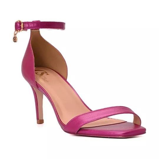 Sandália Em Couro Metalizado- Pink- Salto: 7,5cm