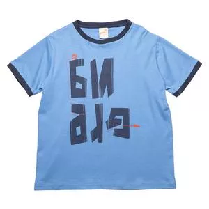 Camiseta Com Inscrição<BR>- Azul Claro & Azul Escuro