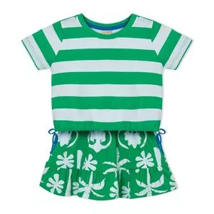 Conjunto De Camiseta Listrada & Saia<BR>- Verde & Branco