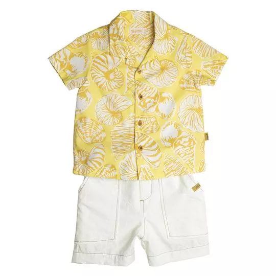 Conjunto De Camisa Conchas & Bermuda- Amarelo & Off White