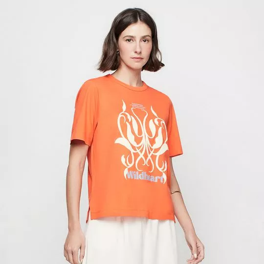 Camiseta Abstrata- Laranja & Branca