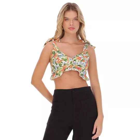 Cropped Frutas- Off White & Verde