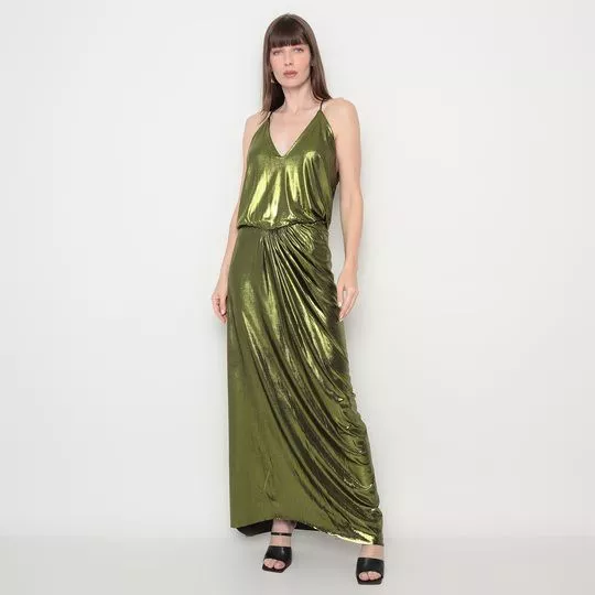 Vestido Longo Metalizado- Verde
