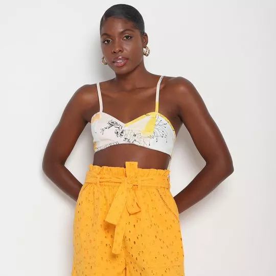 Top Floral- Off White & Amarelo